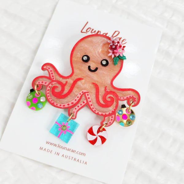Christmas Octopus Brooch