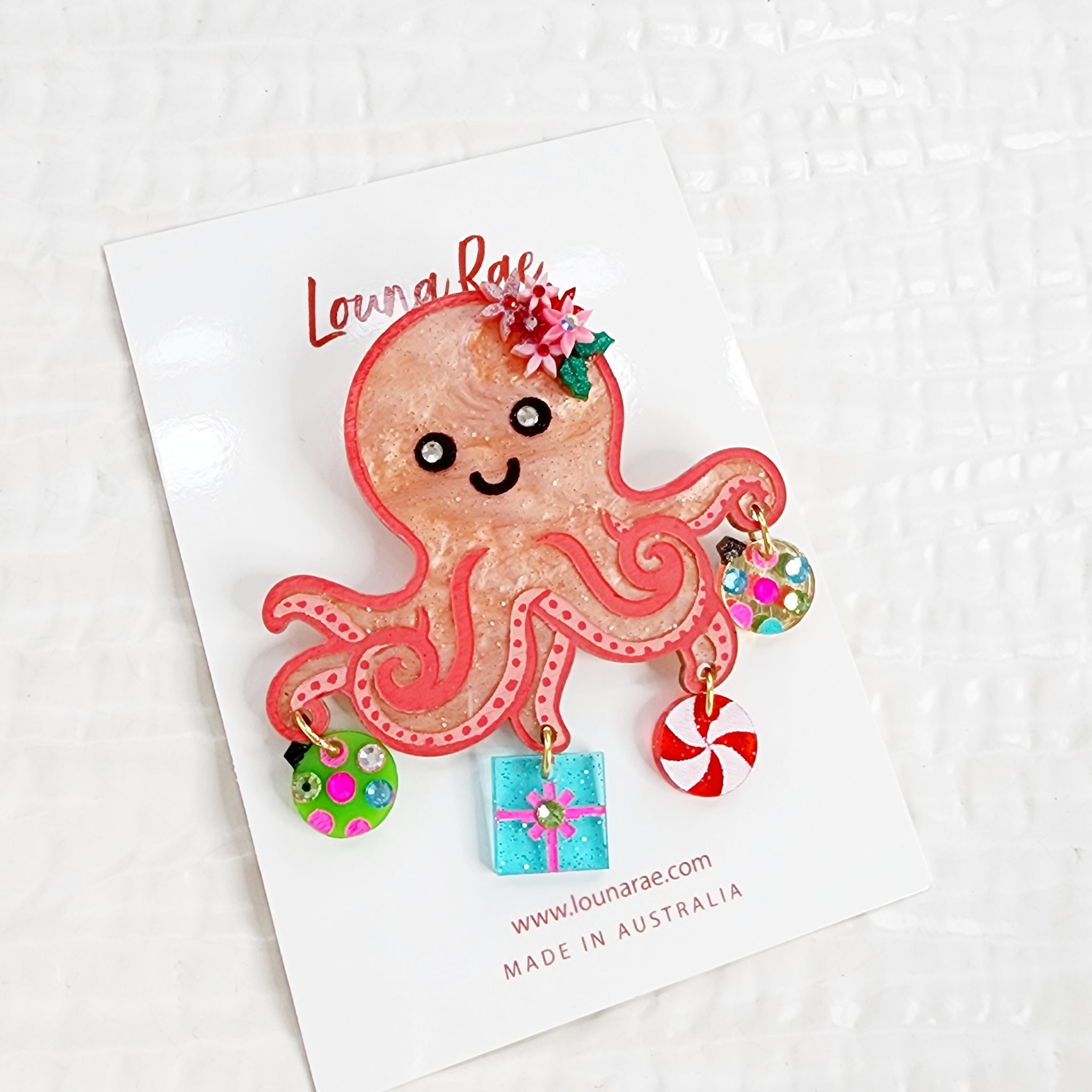Christmas Octopus Brooch