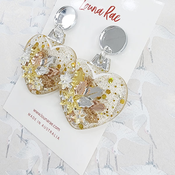 Christmas Heart Bauble Dangle Earrings