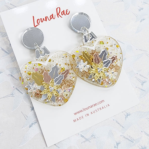 Christmas Heart Bauble Dangle Earrings