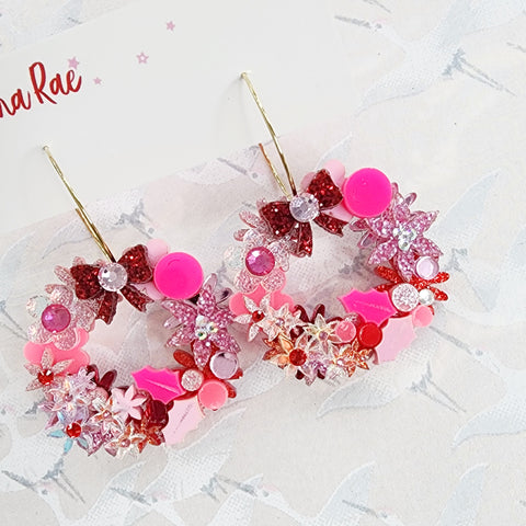 Christmas Flower Wreath Hoop Earrings