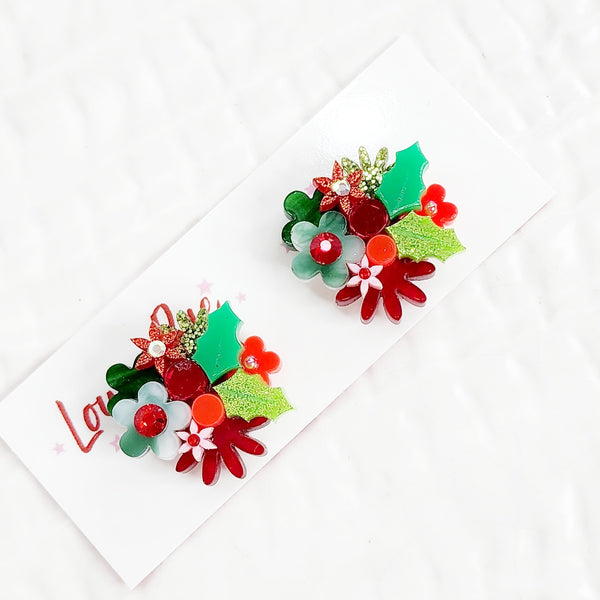 Christmas Flower Bouquet Stud Earrings - 013