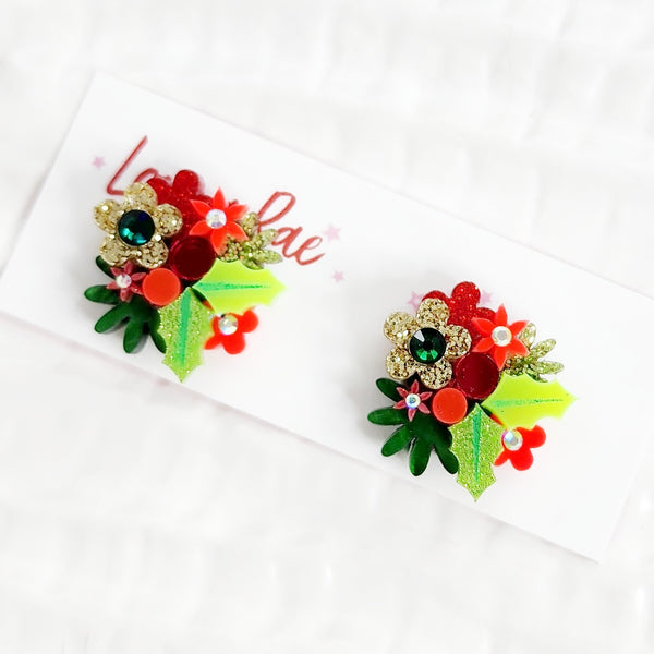 Christmas Flower Bouquet Stud Earrings - 010