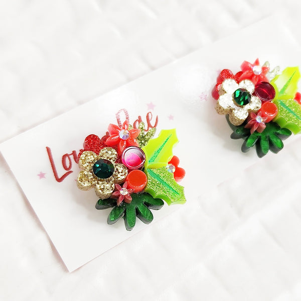 Christmas Flower Bouquet Stud Earrings - 010