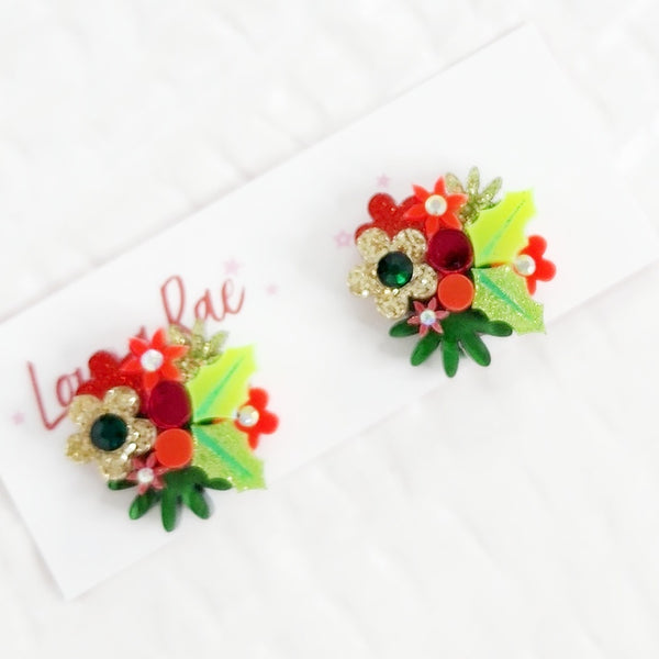 Christmas Flower Bouquet Stud Earrings - 010