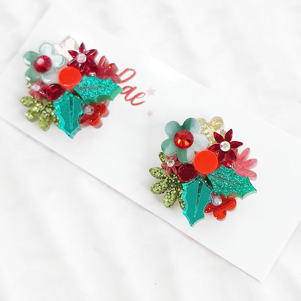 Christmas Flower Bouquet Stud Earrings - 005