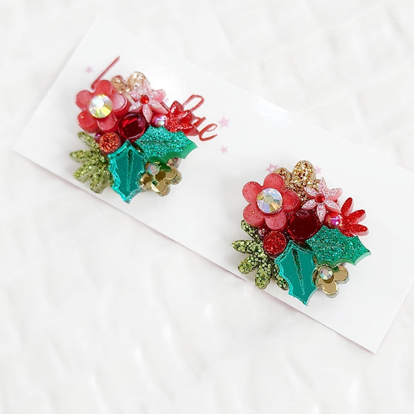 Christmas Flower Bouquet Stud Earrings - 003