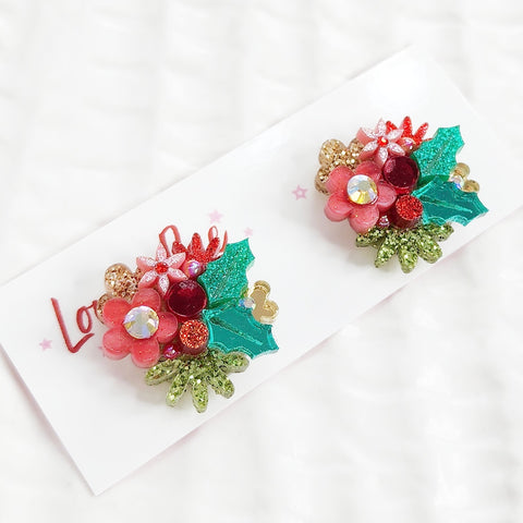 Christmas Flower Bouquet Stud Earrings - 003