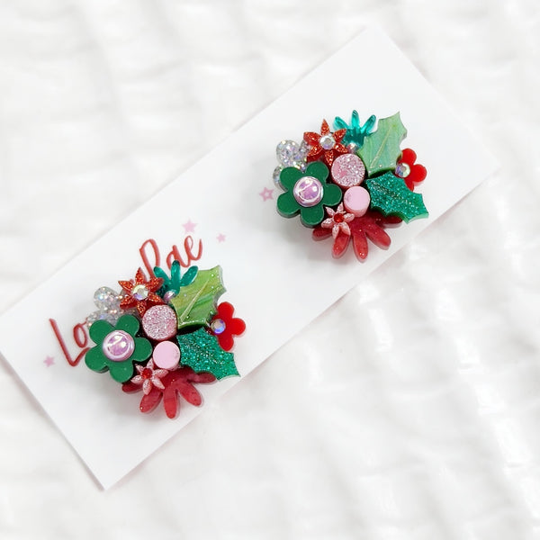 Christmas Flower Bouquet Stud Earrings - 002
