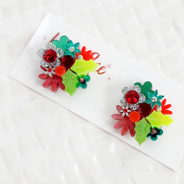 Christmas Flower Bouquet Stud Earrings - 001