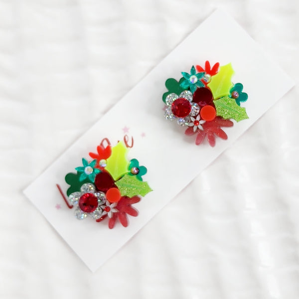 Christmas Flower Bouquet Stud Earrings - 001