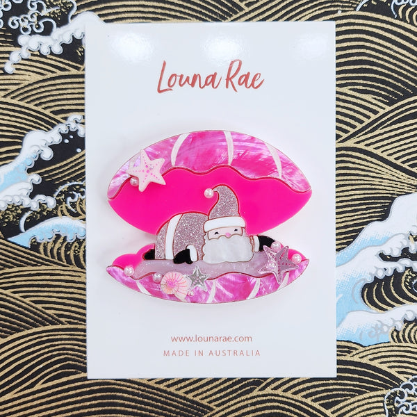Santa in a Pink Shell Brooch