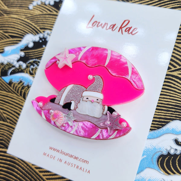 Santa in a Pink Shell Brooch