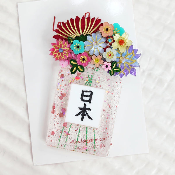 Japan Perfume Bottle with Flowers Brooch