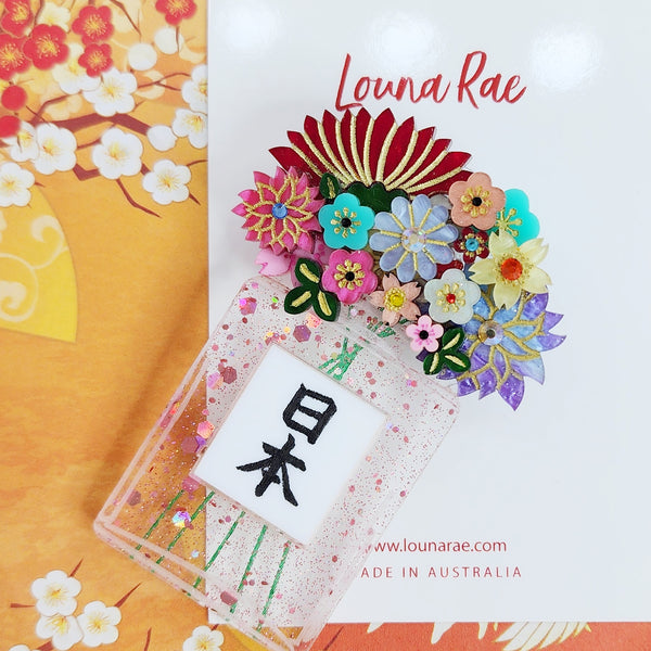 Japan Perfume Bottle with Flowers Brooch
