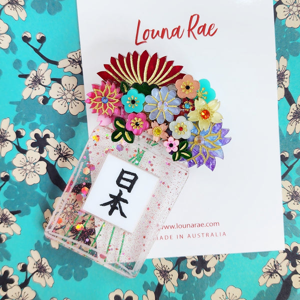 Japan Perfume Bottle with Flowers Brooch