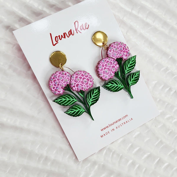 Hydrangea Dangle Earrings - Pink