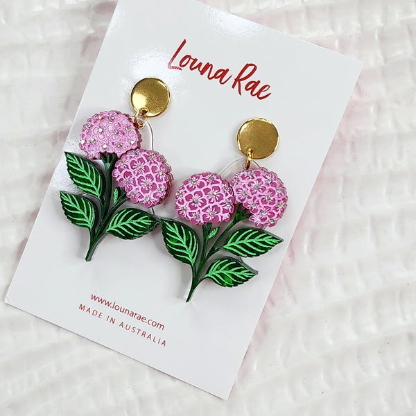 Hydrangea Dangle Earrings - Pink