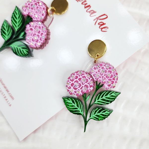 Hydrangea Dangle Earrings - Pink