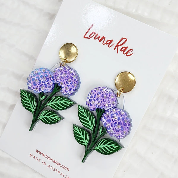 Hydrangea Dangle Earrings - Purple
