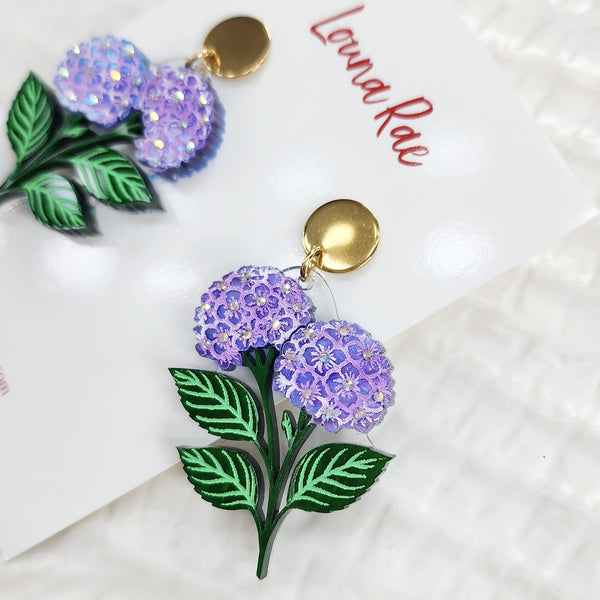 Hydrangea Dangle Earrings - Purple