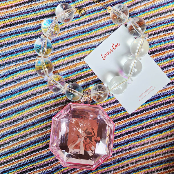 Crazy Large Gem Beads Necklace - Pink
