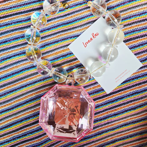 Crazy Large Gem Beads Necklace - Pink