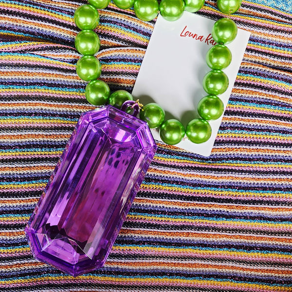 Crazy Large Gem Pearl Necklace - Purple