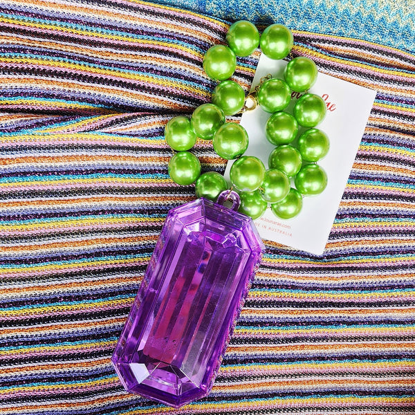 Crazy Large Gem Pearl Necklace - Purple
