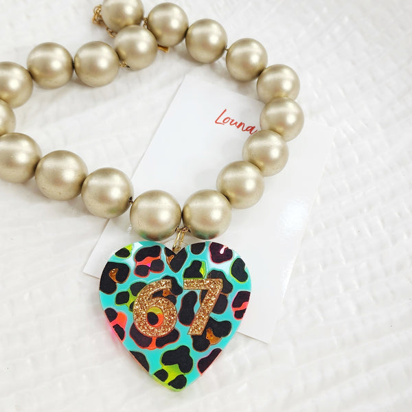 Six Seven Leopard print Heart Necklace