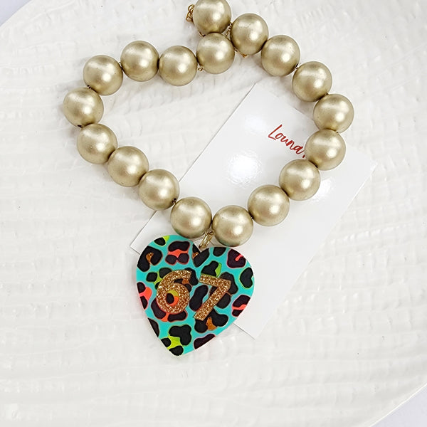 Six Seven Leopard print Heart Necklace