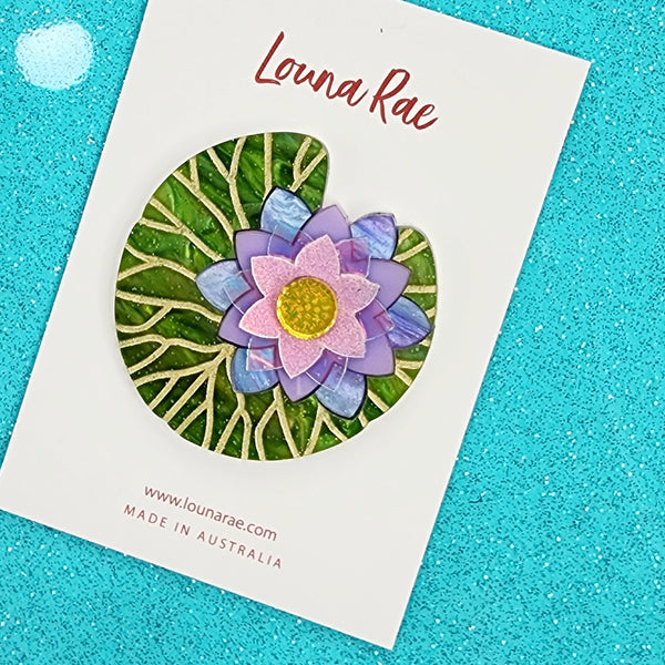Water Lily Brooch - Purple