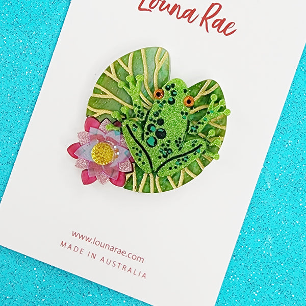 Water Lily and Frog Brooch