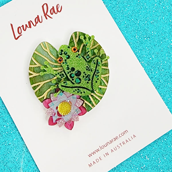 Water Lily and Frog Brooch