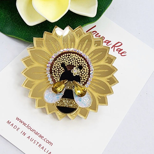 Sunflower and Bee Brooch - 002