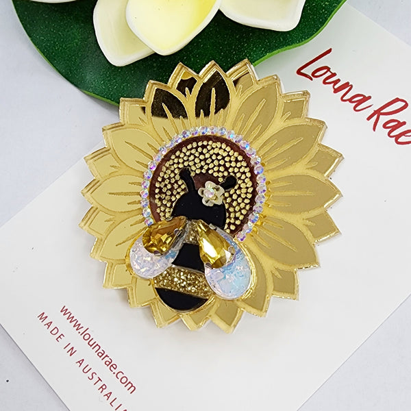 Sunflower and Bee Brooch - 002