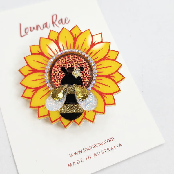 Sunflower and Bee Brooch - 001