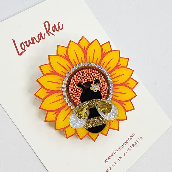 Sunflower and Bee Brooch - 001