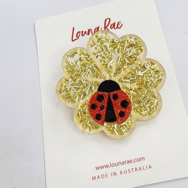 Lady Bird on Lucky Clover Brooch