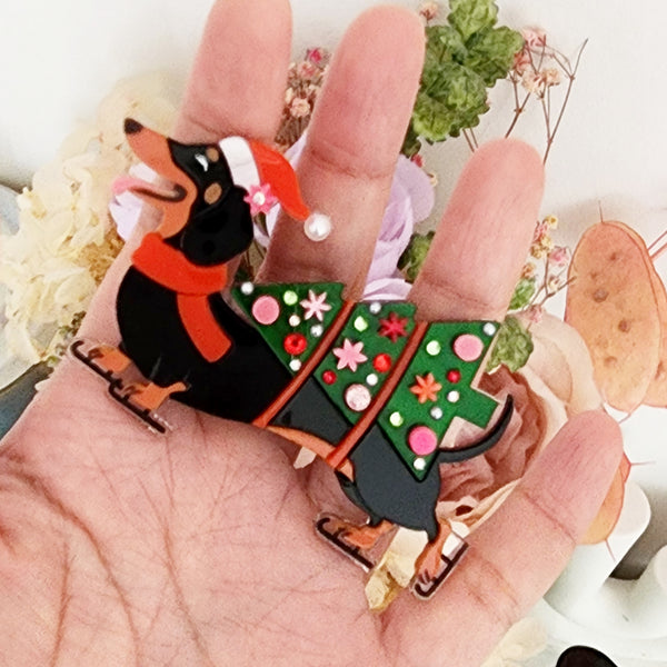 Christmas Dachshund Brooch