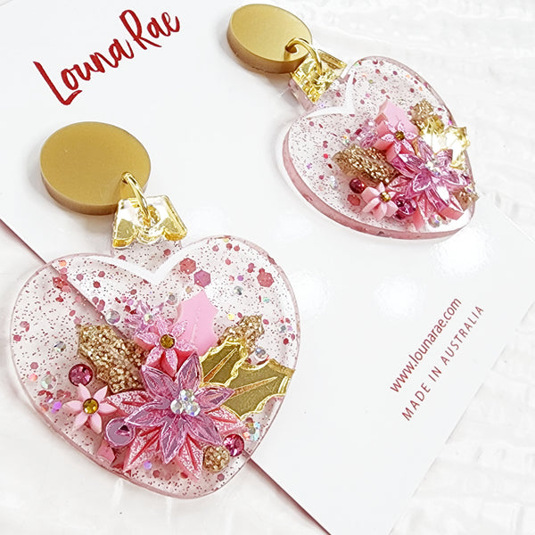 Christmas Heart Bauble Dangle Earrings