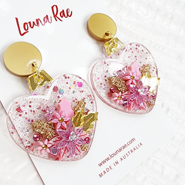 Christmas Heart Bauble Dangle Earrings