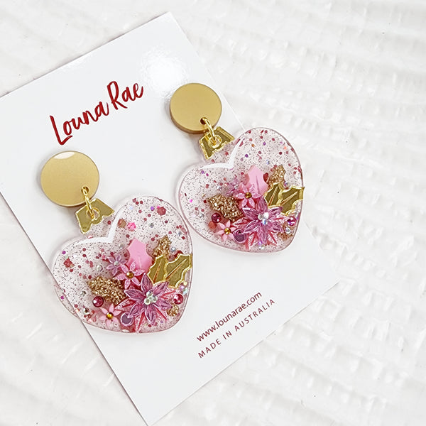 Christmas Heart Bauble Dangle Earrings