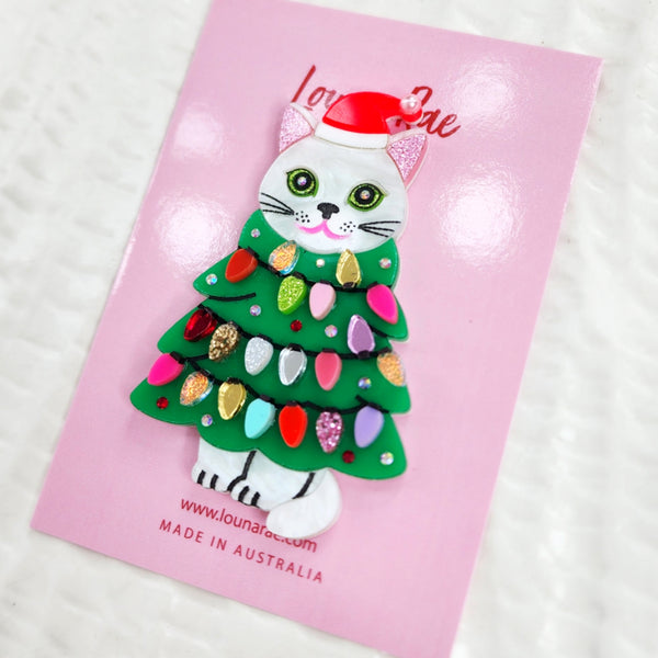 White Christmas Cat Brooch