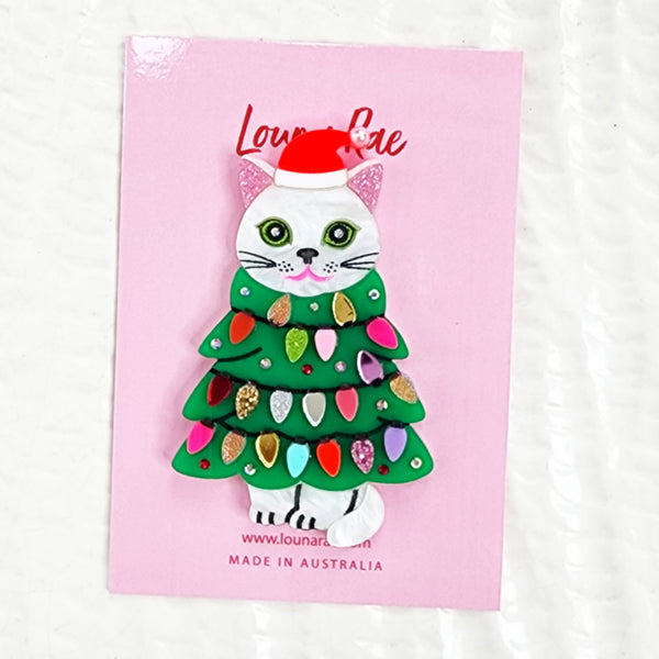 White Christmas Cat Brooch