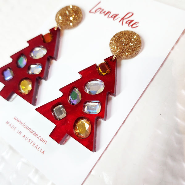 Bedazzled Christmas Tree Dangle Earrings - 001