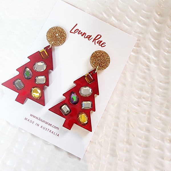 Bedazzled Christmas Tree Dangle Earrings - 001