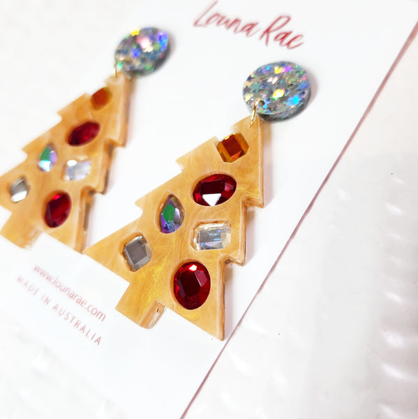 Bedazzled Christmas Tree Dangle Earrings - 003