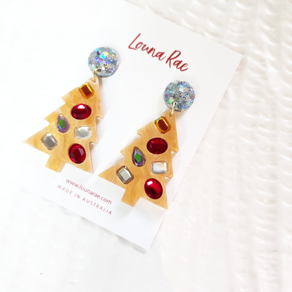 Bedazzled Christmas Tree Dangle Earrings - 003