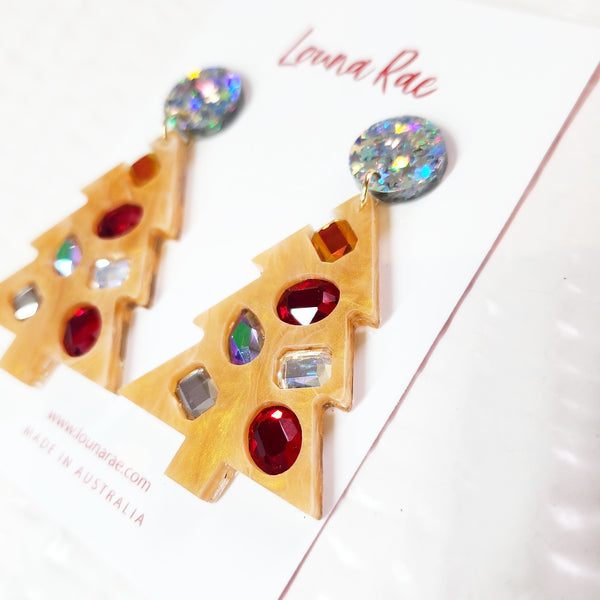 Bedazzled Christmas Tree Dangle Earrings - 003